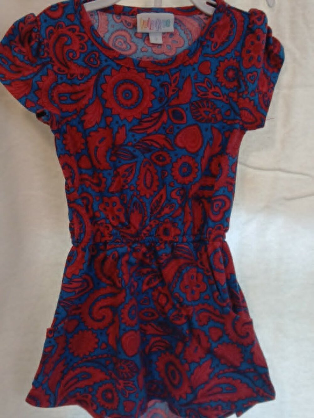 Little Girls Lularoe red and blue paisley dress size 2 with pockets!
